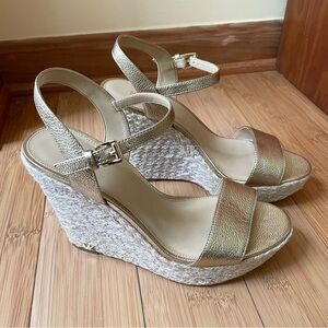 Michael Michael Kors Jil Wedge Sandals Metallic Gold Size 8
